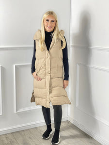 Quilted Zip Hooded Long Gilet