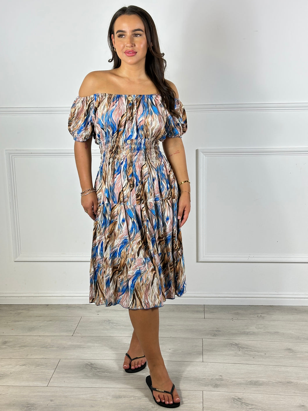 Wooden Button Midi Dress (Petals)