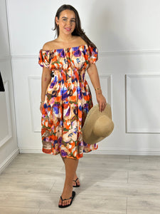 Wooden Button Midi Dress (Bloom)