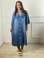 Load image into Gallery viewer, Petal Denim Shirt Dress
