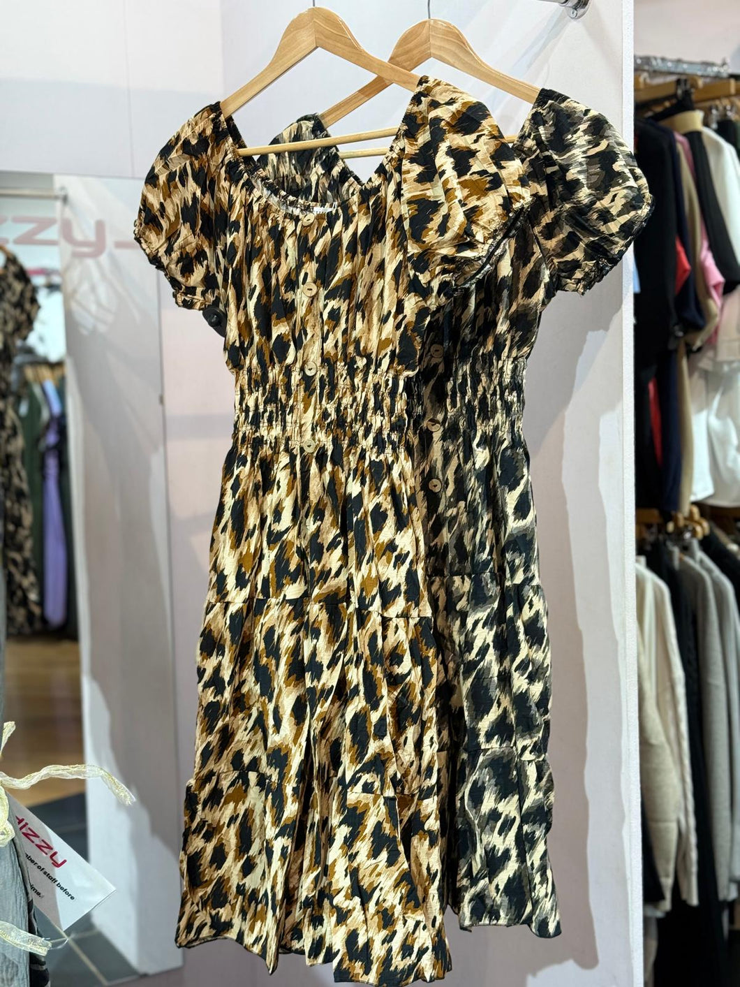 Wooden Button Midi Dress (Leopard)