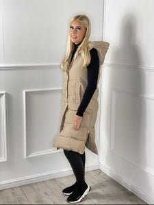 Quilted Zip Hooded Long Gilet