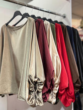 Load image into Gallery viewer, Cherry Satin Balloon Sleeve Suit
