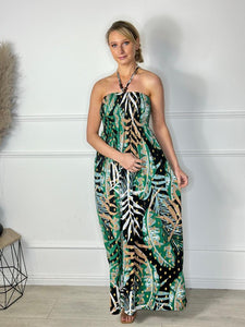 Gold Leaf Bead Halter Maxi