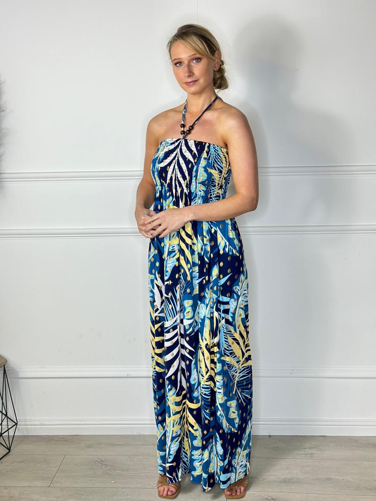 Gold Leaf Bead Halter Maxi