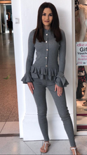 Load image into Gallery viewer, Gold Button Peplum Suit
