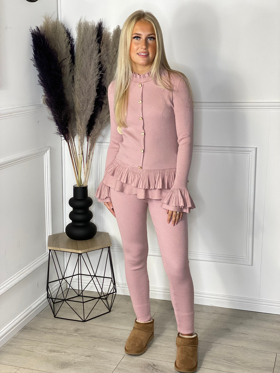 Gold Button Peplum Suit