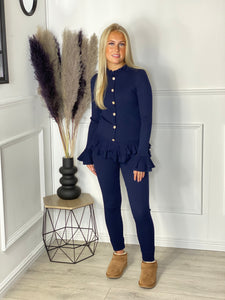 Gold Button Peplum Suit