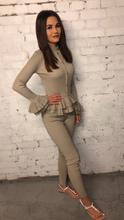 Load image into Gallery viewer, Gold Button Peplum Suit
