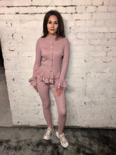 Load image into Gallery viewer, Gold Button Peplum Suit
